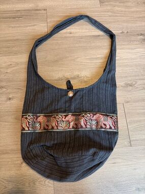 Made in Thailand Grey Black & Red Elephant Embroidered Hobo Bag